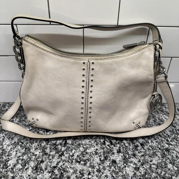 Michael Kors Hobo Pebbled Leather Cream Purse with Studs - Picture 1 of 7